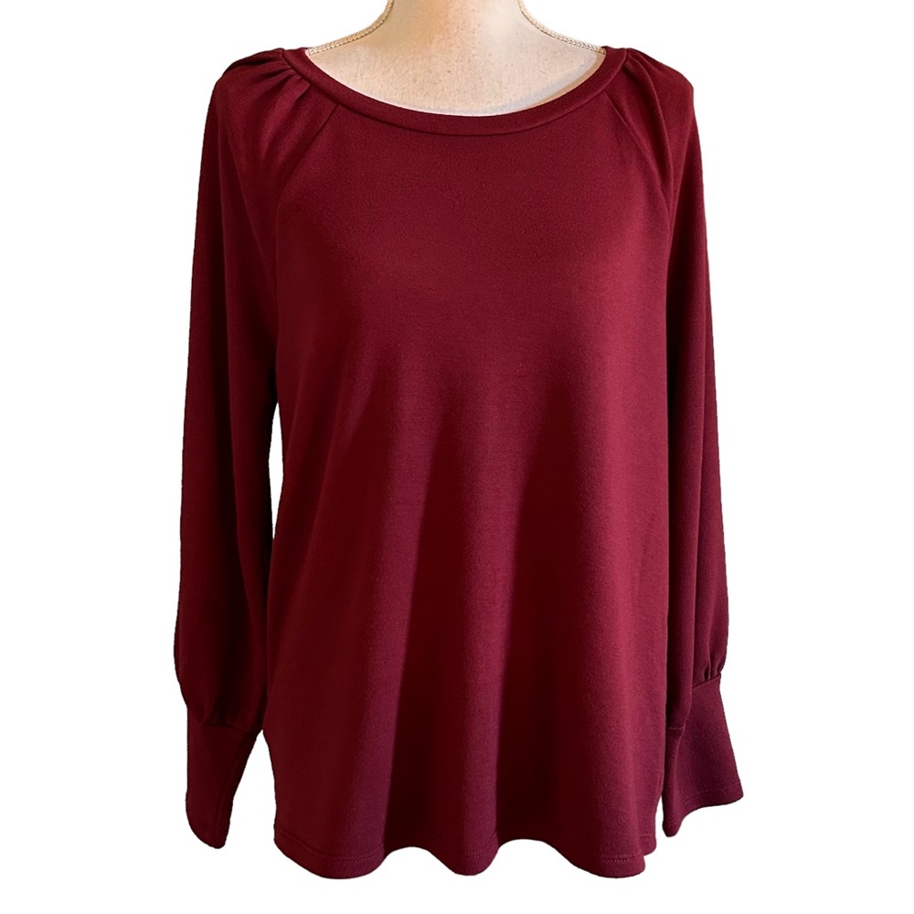 LOFT Cozy Puff Sleeve Casual Pullover Sweatshirt Women’s SZ Large in Maroon